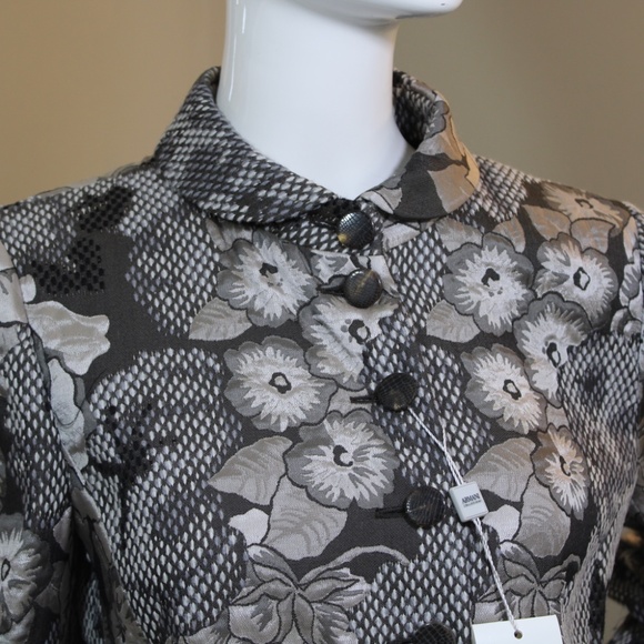 Armani Collezioni Black & Ivory Floral Print Jacket Sikk Linned– Size 8 - Picture 8 of 16